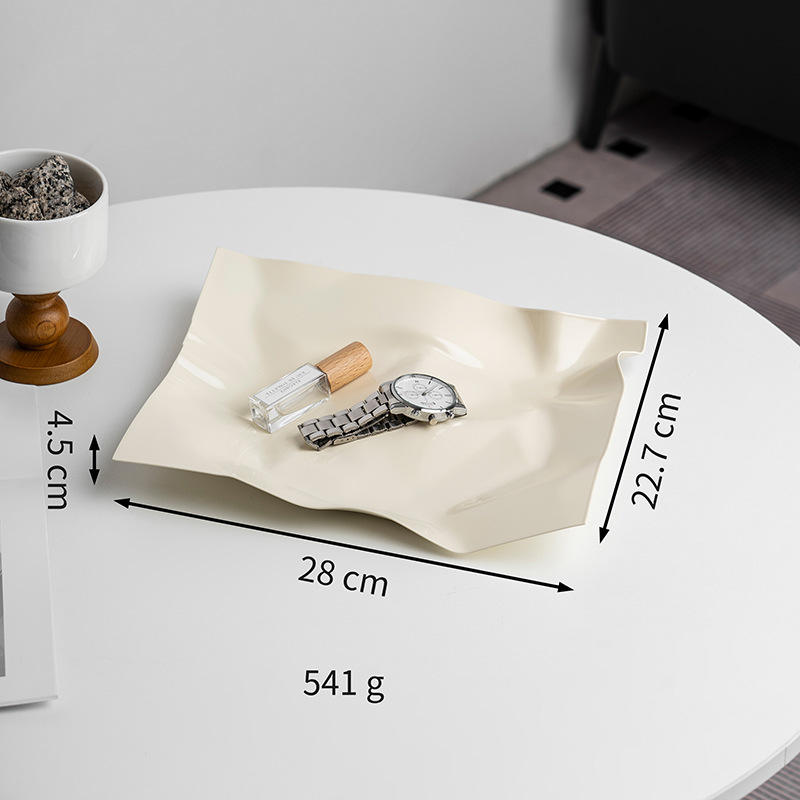 จานสี่เหลี่ยมผืนผ้าทรงไม่สมมาตร - สีเบจ ขนาดใหญ่