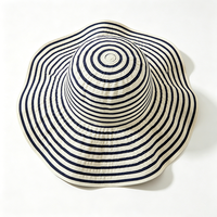 Topi Pantai Lipat Unisex Motif Garis Laut Musim Panas, Ukuran Besar, Pinggiran Lebar, Pelindung UV, untuk Memancing, Olahraga, Aktivitas Luar Ruangan Sehari-hari