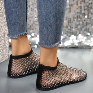 Sandalias de verano para mujer, con malla hueca y diamantes de imitación, planas, con apertura elástica en el tobillo, sin cordones, informales, para fiesta. - Product Image 5