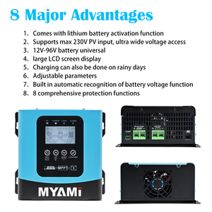 Contrôleur de charge solaire <span class=keywords><strong>MPPT</strong></span> MYAMi <span class=keywords><strong>60</strong></span> <span class=keywords><strong>amp</strong></span>ères, régulateur 30A/60A, 12V/24V/36V/48V/60V/72V/84V/96V pour batterie au plomb/lithium/LiFePo4 - Product Image 4