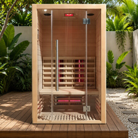 Sauna de Luxe Moderne pour 2 Personnes, Spa Domestique à Infrarouge Lointain, en Bois Massif de Pruche et Cèdre Rouge, avec Panneau de Commande et Fenêtres en Tuile