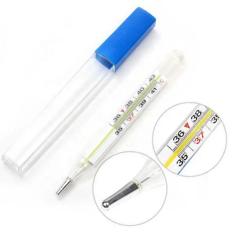 Most accurate good price red mercury thermometer with case protection broken non mercury glass thermometers clinical armpit