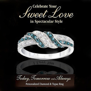 Diamond Ring Women's Peacock Green And Dark Blue Round Brilliant Cut Engagement Jewelry With I Love You Engraving - Product Image 2
