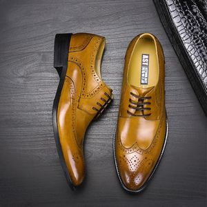 Nuevos Zapatos Formales de Cuero Genuino para Hombre, con Punta Cuadrada, Diseño Calado, Estilo Coreano, Casuales de Negocios, con Cordones, Antideslizantes, para Otoño - Product Image 4
