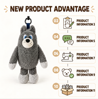 Porte-clés personnalisé en peluche loup gris, mignon dessin animé, ours en peluche, pendentif de sac, cadeau de vacances, décoration intérieure, OEM ODM, faible MOQ, polyester