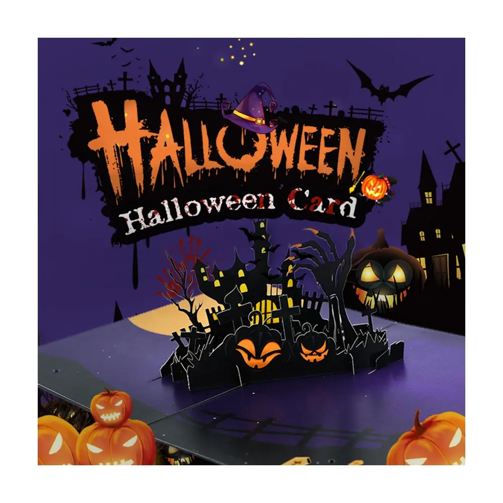 Personalizzato creativo taglio Laser 3D Pop Up Paper Carving spaventoso fantasma zucca temi biglietto di auguri regalo di Halloween per amico