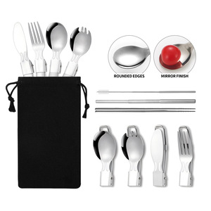 Folding Design Cutlery Sets Stainless Steel Foldable Knife <b>Fork</b> Spoon for Travelling - Product Image 1