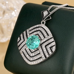 Retro Design Rose Cut Cubic Zirconia Jewelry Eco-friendly Copper Black Enamel Geometric Locket Necklace for Women Daily Wear - Product Image 4