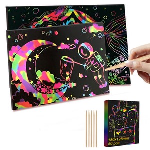 Jouets de dessin DIY sûrs et non toxiques, cartes en papier <span class=keywords><strong>à</strong></span> gratter arc-en-ciel magiques pour enfants, ensemble de loisirs créatifs - Product Image 1
