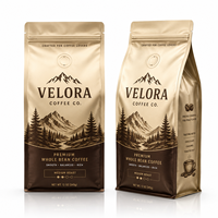 Sachet de café en aluminium métallisé avec valve et fermeture éclair, emballage personnalisé couleur or champagne pour grains entiers, idéal pour les torréfacteurs de café haut de gamme