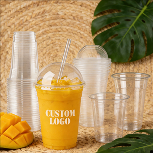 Juice 32 oz 22oz PP Round <b>Plastic</b> <b>Cup</b> <b>with</b> <b>Straw</b> <b>Lids</b> Custom Logo 90mm Diameter UV Printing - Product Image 3