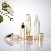 Flacons de soin en verre doré champagne facetté de 30 ml, 50 ml, 100 ml, 120 ml, flacons cosmétiques rechargeables pour sérum, tonique, pompe et compte-gouttes