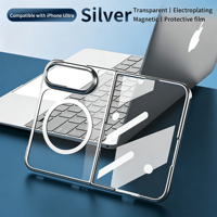 Coque magnétique transparente HEYBING pour IP18 Fold avec cadre électroplaqué, anneau magnétique, charge sans fil, protection antichoc