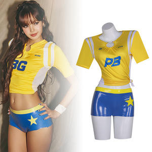 สตาร์ส เอดจ์ เวิลด์คัพ ลิซ่าคอสเพลย์ชุดเชียร์ลีดเดอร์ชุดเสื้อสีเหลืองกางเกงขาสั้นสีน้ำเงินเครื่องแต่งกายการแสดงบนเวที - Product Image 1