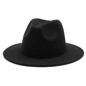 Wholesale Formal Casual <b>Flat</b> Wide Brim Fedora <b>Hat</b> for Unisex Adults Burgundy Solid Color Polyester/Cotton 4 Season Use - Product Image 2