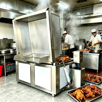 Marmite de cuisson vapeur alvéolée avec panier basculant hydraulique et décharge automatique pour la préparation de viandes (bœuf, porc, canard, poulet) et aliments marinés