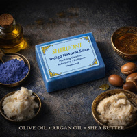 Savon facial artisanal marocain à l'indigo Nila, barre nettoyante naturelle enrichie en huile d'argan et beurre de karité, éclaircissant et unifiant le teint.