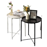Mobilier de maison moderne Table basse pliable ronde avec plateau en métal et côté amovible, élégante et pratique