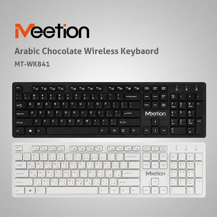 Meetion MT-WK841 2.4Ghz Thin 104-key English Spanish Arabic USB Interface Wireless Membrane Office Keyboard
