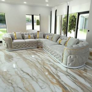 एल आकार सैलून सोफे असबाब के लिए गोल्डन स्टेनलेस स्टील के साथ गोल्डन स्टेनलेस स्टील के साथ विला लिविंग रूम गेस्टहाउस फर्नीचर - Product Image 3