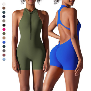 6660 Scrunch Butt Lift One Piece Zipper Yoga Jumpsuit Shorts para WomenSexy Women Gym Bodysuit Pilates FitnessJumpsuit - Product Image 6