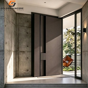 Puerta de Entrada Moderna Negra Abatible para Villas, Puerta Exterior de Acero Inoxidable Liso para Seguridad - Product Image 4
