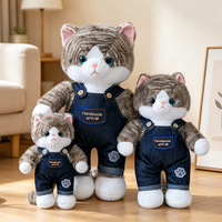 Peluche chat mignon avec salopette en jean, jouet en peluche doux, logo personnalisé, cadeau d'anniversaire pour filles, vente en gros