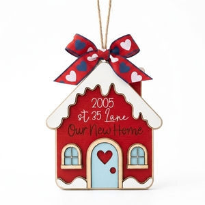 Ornement de Noël en bois personnalisable avec adresse, artisanat décoratif fait main pour cadeau de nouveau propriétaire et décoration d'arbre - Product Image 2