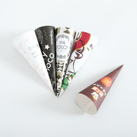 Manchon en papier kraft de qualité alimentaire pour cornet de crème glacée, conique, jetable, imprimé sur mesure, pour dessert sucré, gaufre ou cornet.