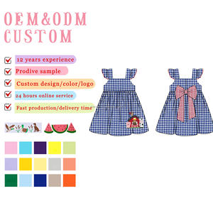 2025子供服Seersuckerファームチキンアップリケ女の子ドレスブティックボウクラフトフリル幼児用 - Product Image 2