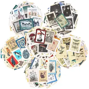 Vintage Stickers Postage Stamp Set Botanical Deco Sticker for Scrapbooking Bullet Journaling Planners