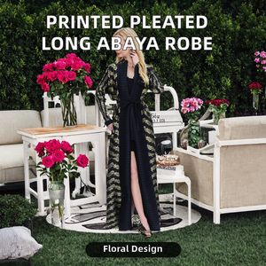 Casual <b>Modest</b> Robe Printed Pleated Long Lapel Tie-up Ankle Length Abaya Muslim Plus Size OEM ODM Custom Muslim <b>Wedding</b> Wear - Product Image 2