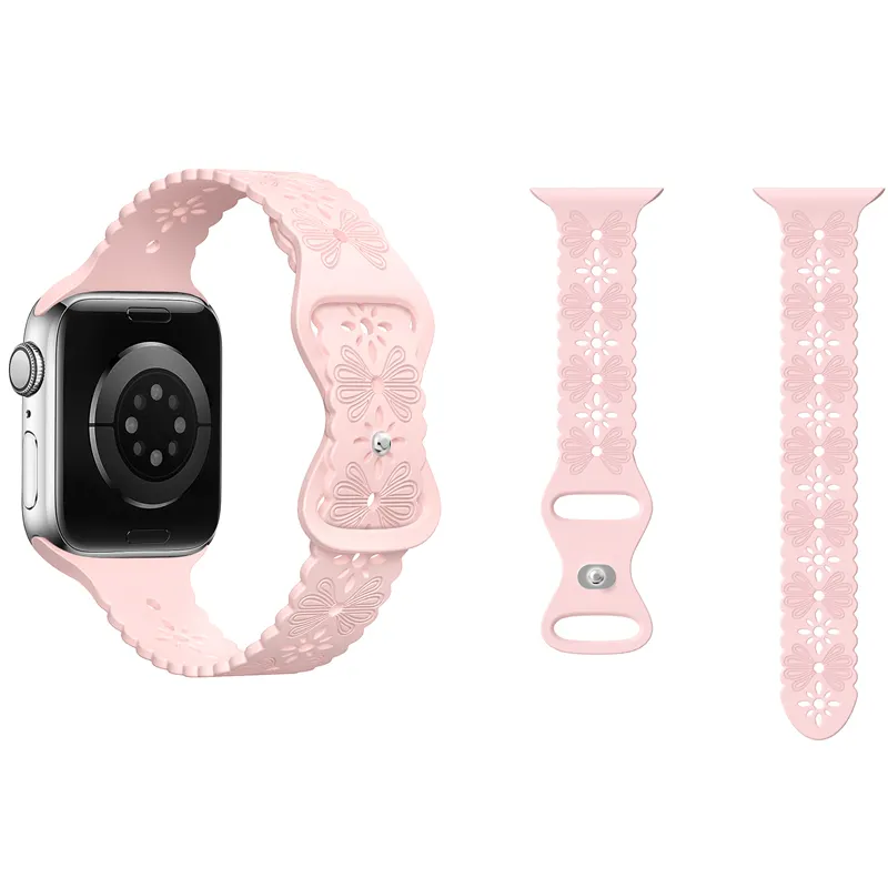 New Arrived Fashion Lady Lace Silicone Watch Band Strap Slim Thin Hollow-out for Apple Watch Band iWatch Series SE 7 6 5 4 3 2 1