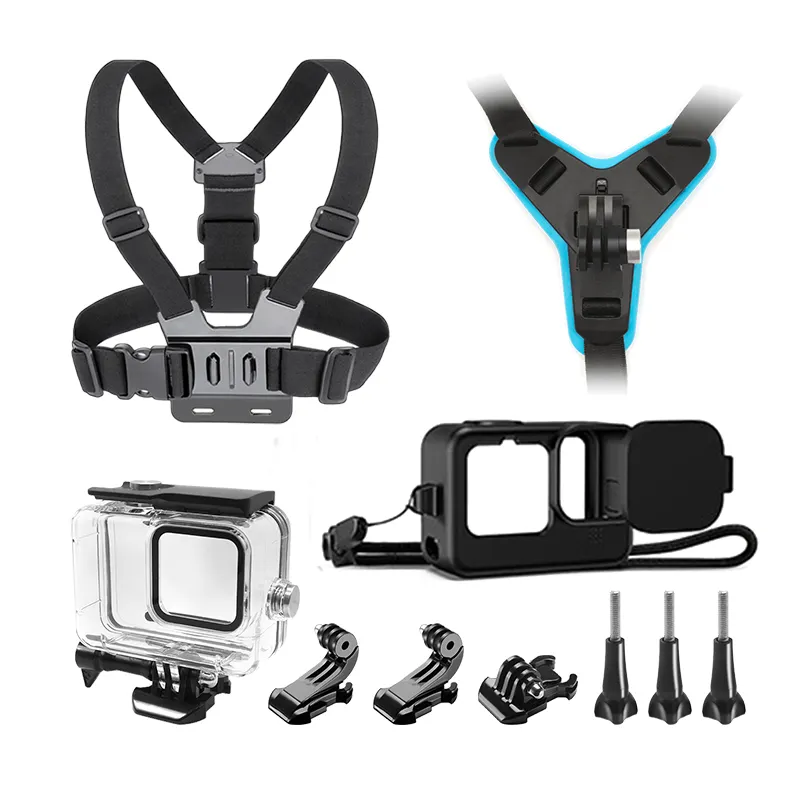 New Style Go Pro Harness Chest Strap Mount Helmet Adapter Chin Mount Holder Waterproof Case Shell Sports Camera Accessories Kit