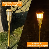 Torche de jardin en bambou à LED pour l'extérieur écologique, flamme scintillante, clôture solaire, lanterne décorative, blanc chaud, indice IP65
