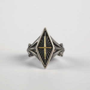 Bague rétro gothique punk en forme de croix dorée pour homme, bijoux rétro unisexe faits à la main couleur argent ajustable pour homme, cadeau tendance - Product Image 2