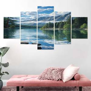 Composición del lago estilo <span class=keywords><strong>Monet</strong></span>-cinco paneles impresionista agua reflejo paisaje lienzo pintura decoración de pared impresión - Product Image 3