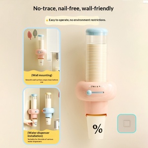 Macaron <b>Sliding</b> Cup Taker Wall-mounted Plastic Waterproof Dustproof Disposable Paper Cup Storage Rack Holder Large Capacity - Product Image 4