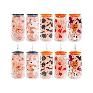 Vaso de Cerveza de 16 oz con Diseño de Halloween, Impresión UV 3D, Tapa de Plástico y Pajita Transparente de PP, para Regalo de Halloween - Product Image 1