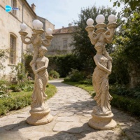 Lampe sculptée en pierre pour décoration de jardin, magnifique sculpture de femme grandeur nature en marbre naturel, lampadaire