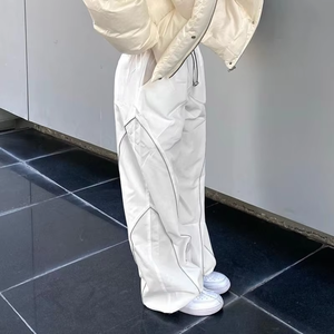 กางเกงคาร์โก้ผู้หญิง ระบายอากาศได้ดี เป็นมิตรกับสิ่งแวดล้อม ผ้าทอ ยับยาก เอวกลาง มีเชือกผูก ขากางเกงผูกเชือก ถักทอ ทรงกันลม สไตล์สตรีทแวร์ - Product Image 4