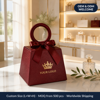 Boîte cadeau bordeaux à poignée en boucle, en carton rigide, avec ruban satiné et nœud, estampage à chaud or, taille personnalisée, OEM ODM, pour cosmétiques