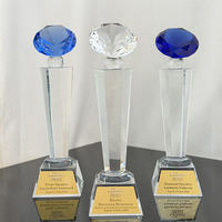 Trophée de récompense en cristal bleu turquoise transparent, plaques élégantes en cristal de diamant MH-T597