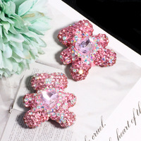 Perles en argile polymère en forme de cœur, motif petit ours, entièrement ornées de strass, à trou droit, pour breloques de téléphone, porte-clés et chaînes de sac DIY