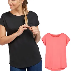 Benutzer definierte Täglich hochwertige Damen Supersoft Kurzarm gebogenen Saum Frauen Bambus T-Shirt mit Näh ärmel bis