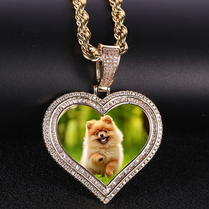 Vente chaude bricolage mémoire <span class=keywords><strong>photos</strong></span> personnalisé double couche amour mâle et femelle couple pendentif zircon hip hop photo collier - Product Image 4