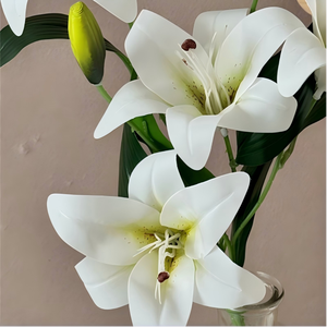 Realisitc Lifelike 65cm 2-Head White Fake Lily Artificial Faux Flower <b>for</b> Home Wedding Living Room Floral Arrangement Decoration - Product Image 3