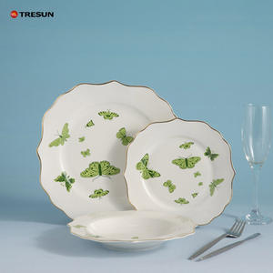 Assiette à dessert écologique en porcelaine fine Style classique rose violet bleu orange gris vague ensemble de dîner en porcelaine fine - Product Image 2