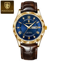 Poedagar Montre Classique en Cuir pour Hommes Marque de Luxe Promotion Montres à Quartz