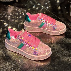 Zapatillas de lujo de caña alta con diamantes de imitación estrellados para mujer, nuevas zapatillas de diseñador con bloques de color arcoíris, suela gruesa, versátiles, estilo skate. - Product Image 5